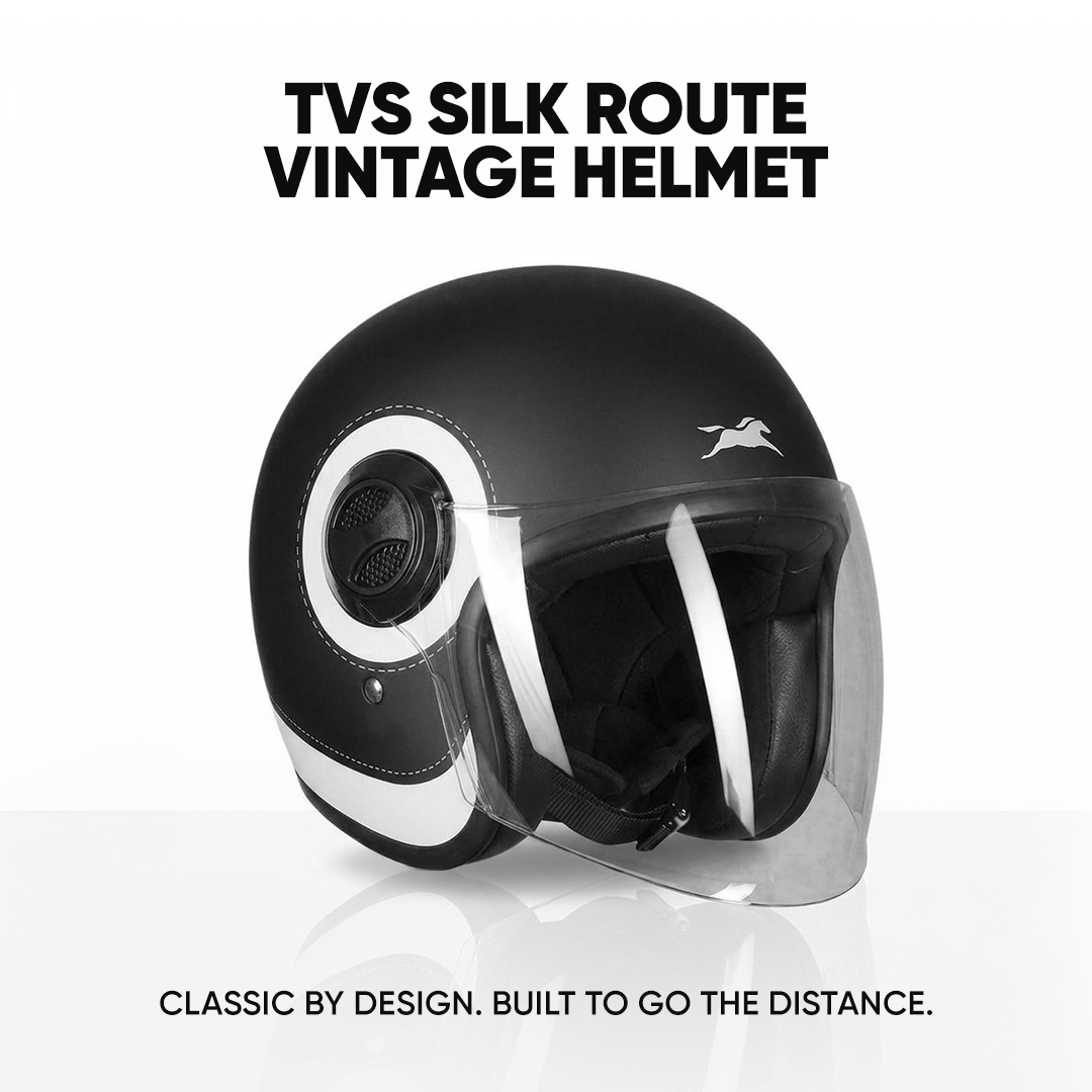 TVS Silk Route Helmet for Men & Women | Vintage Open Face Helmet with Clear Visor | ISI & DOT Certified | ABS Shell | EPS Liner | Retro Stylish Helmet for City & Highway Riding